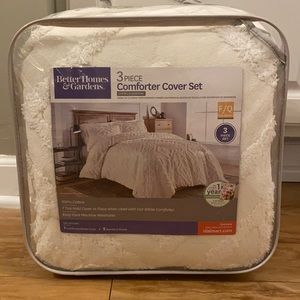Better Homes and Gardens 3-Piece Duvet cover, Full/Queen, White, Boho